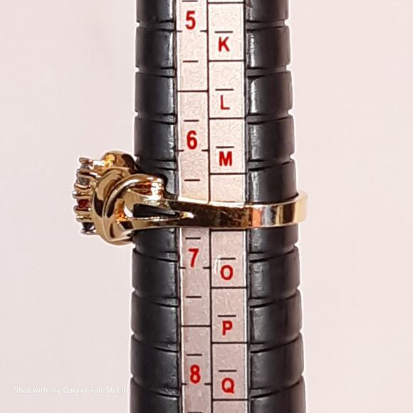 Red White Blue Stone Ring On Gold Tone Open Prong Setting Sample - Picture 7 of 7